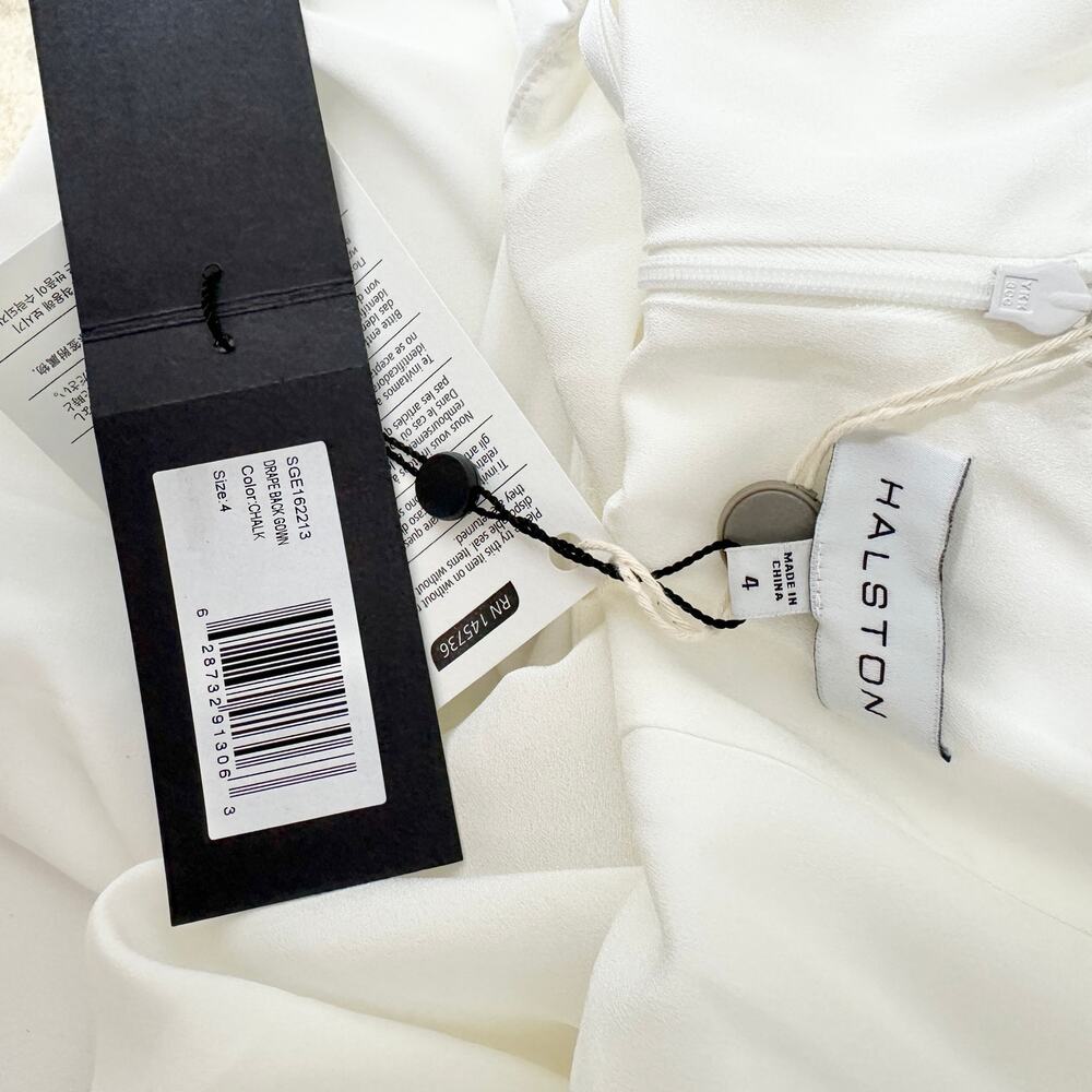 HALSTON HERITAGE Cape Effect Draped Crepe Gown Maxi Dress White US 4 NWT - Picture 14 of 15